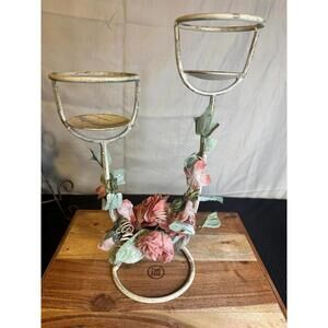 Vintage Floral Decorative Candle Holder with Pink Flowers
